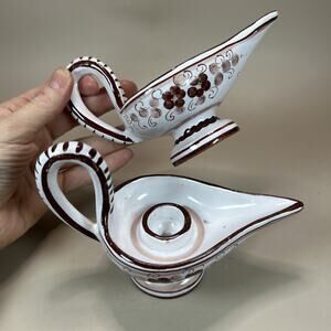 2- Italian Candle Holders Ravello Deruta Style Hand Painted Chamberstick Handle